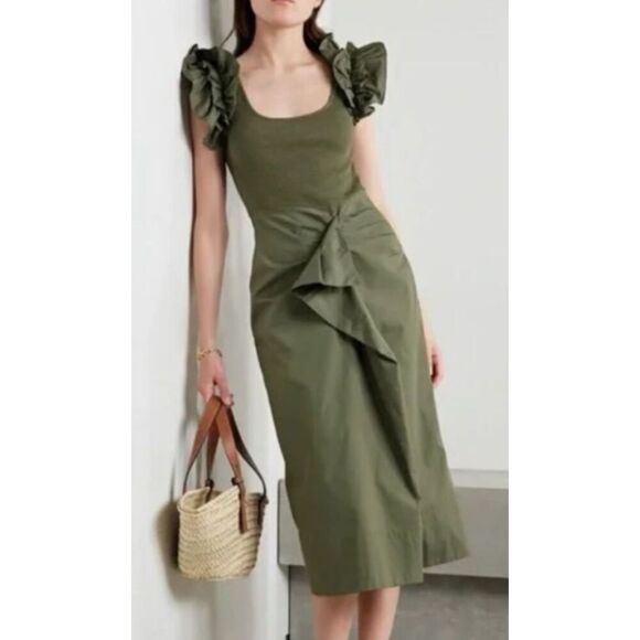 NWT Ulla Johnson Isabella Cotton Midi Dress in Military Melange Sz Small, $465 - Picture 3 of 11